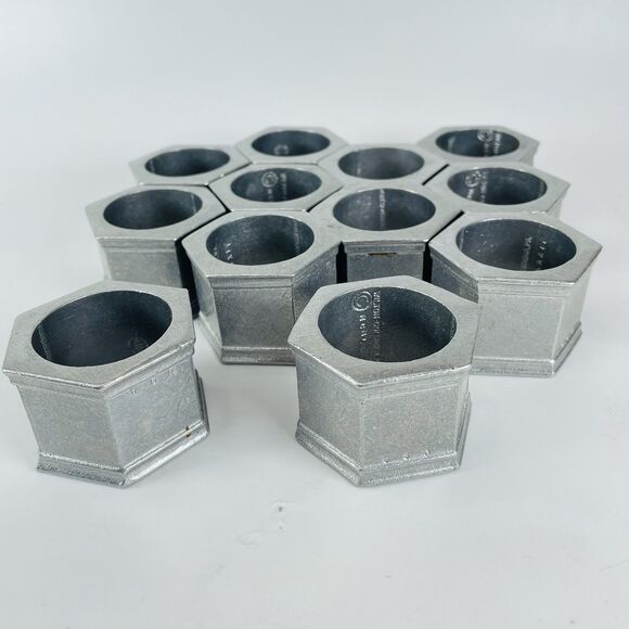 Vtg Wilton Columbia Hexagon Metal Pewter Napkin Rings Set of 12 USA 2"x1.5" 1972 - Picture 1 of 12